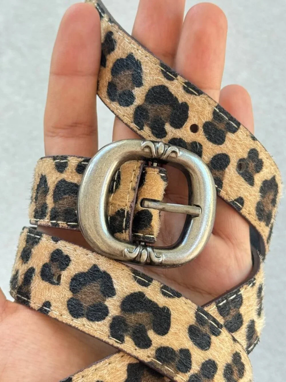 Leopard Print Hair-On Texture Statement Belt